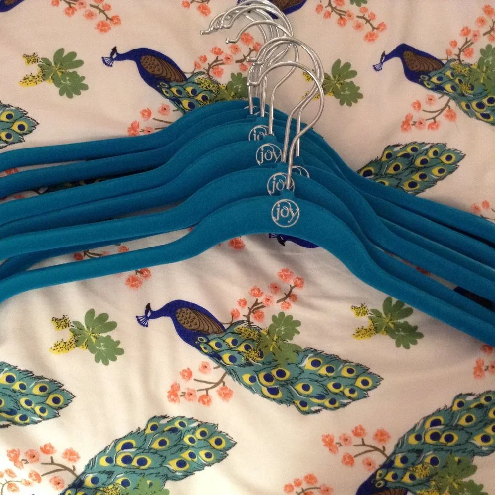 Joy Mangano Teal Velvet Hanger Set with Silver Hooks